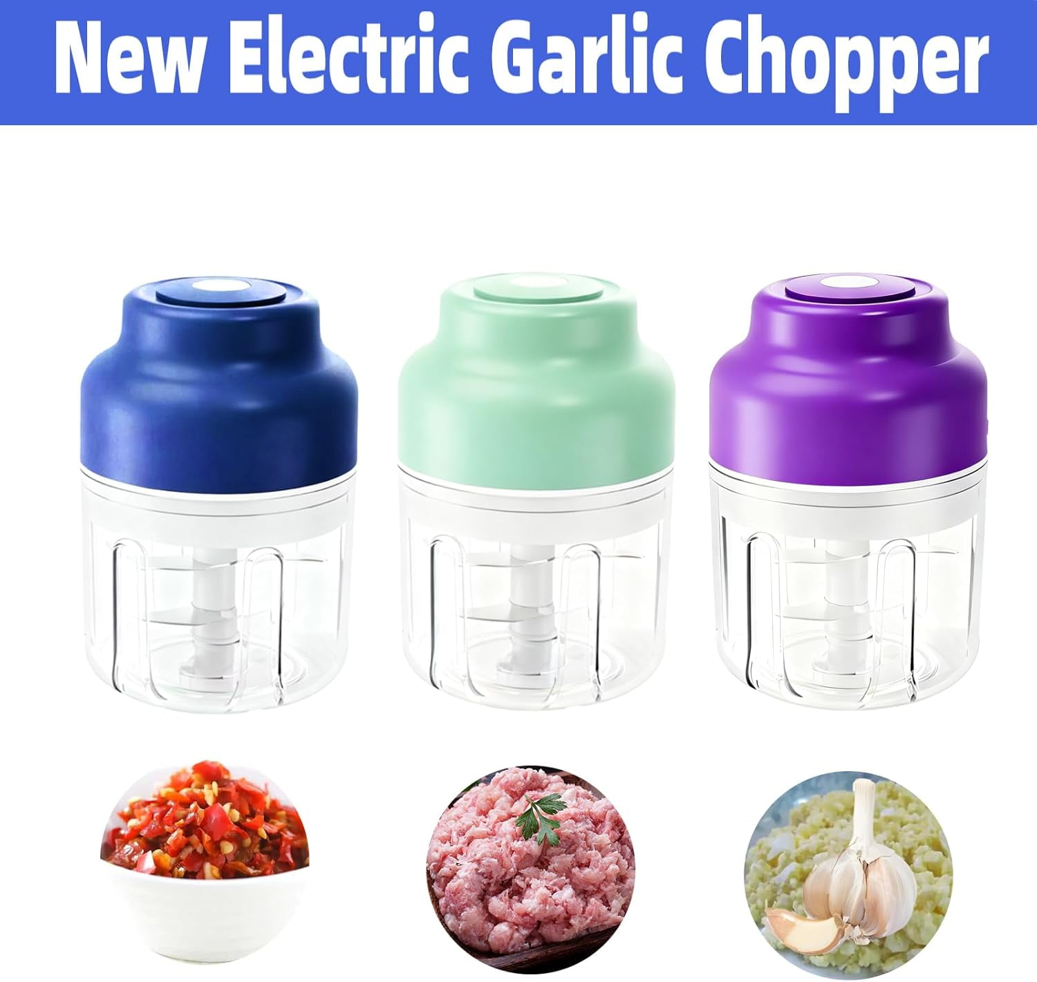 Electric Garlic Chopper，Portable Vegetable Chopper, Rechargeable, Food Processor, Suitable for Ginger, Chili Peppers, Fruits, and Meats