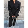 thumbnail image 6 of Women Breasted Blazer Pants Suit 2 Piece Outfits Casual Long Sleeve Blazer Set for Work Business Black L, 6 of 9