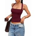 thumbnail image 2 of Women'S Square Neck Going Out Crop Tops Double Lined Cute Basic Tank Tops 2026 Clothes Wine Red XL, 2 of 8