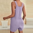 thumbnail image 6 of Sewkxo Rompers for Women Trendy Linen Sleeveless Crewneck Shorts Jumpsuits Adjustable Strap Casual Loose Fit Summer Shorts Romper with Pockets,Purple 2XL, 6 of 6