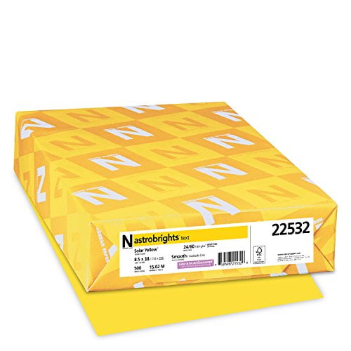 Photo 1 of Wausau Astrobrights Heavy Duty Paper, 24 lb, 8.5 x 14 Inches, Solar Yellow, 500 Sheets (22532)