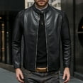 thumbnail image 2 of Men's Leather Jacket Winter Warm Long Sleeve Outerwear Casual Coat for Daily Wear, 2 of 2