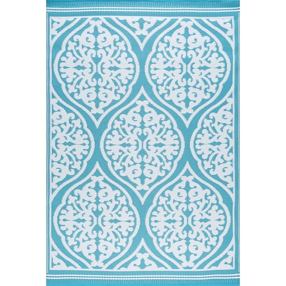 Tayse Sunset Area Rug SUN1701 Transitional Aqua Scrolls Bulbs 5' 11" x 8' 10" Rectangle