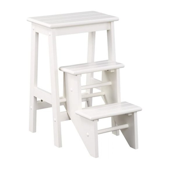 Boraam Niko 3-Step Folding Step Stool in Cream Finish, Solid Hardwood, 300 lb Capacity