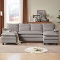 thumbnail image 2 of Soscana U Shaped Cloud Couch Sectional Sofa 4 Seat with Double Chaise, Modern Linen Sofa with Waist Pillows for Living Room Apartment Office Studio,Light Gray, 2 of 12