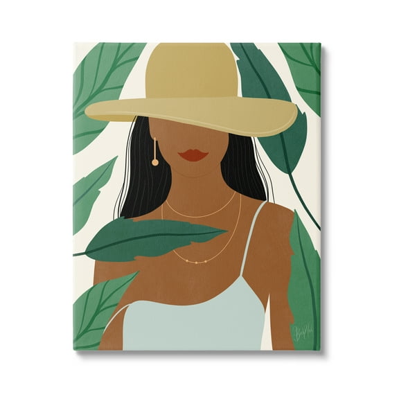 Stupell Industries Smiling Woman Wearing Sun Hat Drifting Leaves Graphic Art Gallery Wrapped Canvas Print Wall Art, Design by Birch&Ink