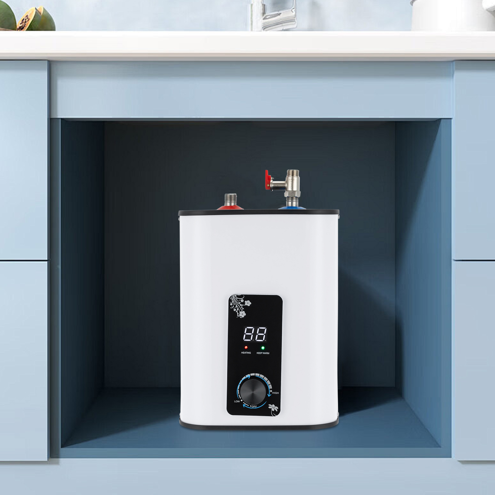 Compact Electric Water Heater 8L,Instant Hot Water Heater 1500W High-Efficiency Stainless Steel Tank Safe & Space-Saving Design for Home Use