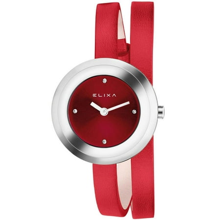 - E092-L347 Red Double Wrap Leather Strap Women's Watch