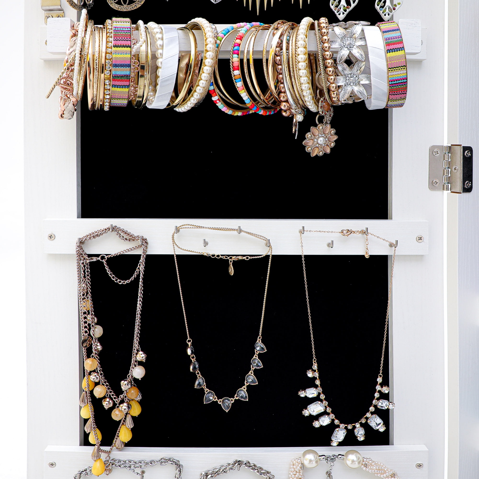 Resenkos LED Light Mirrored Jewelry Cabinet with Storage Drawer, Door/Wall Jewelry Armoire with Full-Length Mirror White Resenkos LED Light Mirrored Jewelry Cabinet with Storage Drawer, Door/Wall Jewelry Armoire with Full-Length Mirror White