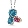 thumbnail image 2 of 925 Silver and 10K Yellow Gold London Blue Topaz and Pink Mystic Topaz Pendant Necklace for Women (3.00 Cttw, Oval 8X6MM, 7X5MM and 6X4MM, Gemstone November Birthstone, with 18 inch Chain), 2 of 4
