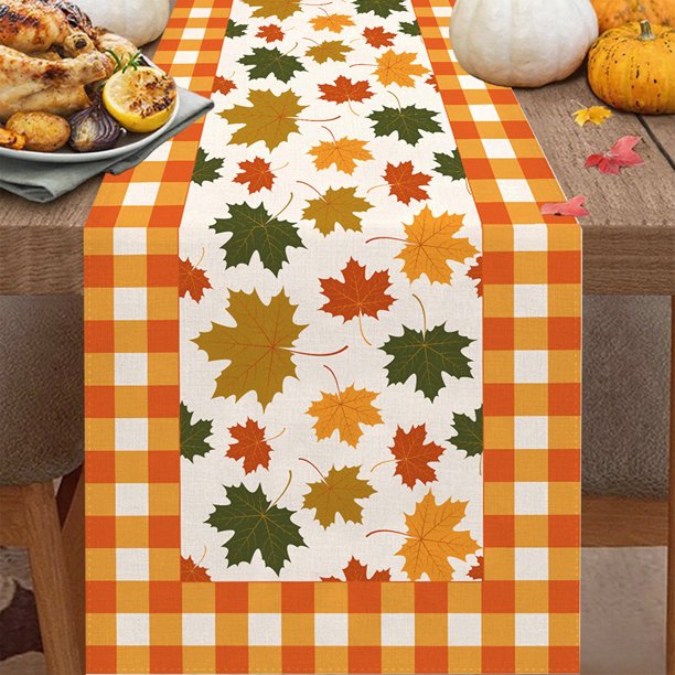 Camino de Mesa Otoñal de 33 X 183 Cm (13 X 72 Pulgadas), Ideal para La Cena de Acción de Gracias, con Diseño de Calabazas y Hojas de Arce. Perfecto para Decorar El Hogar, La Cocina, El Comedor o Fies