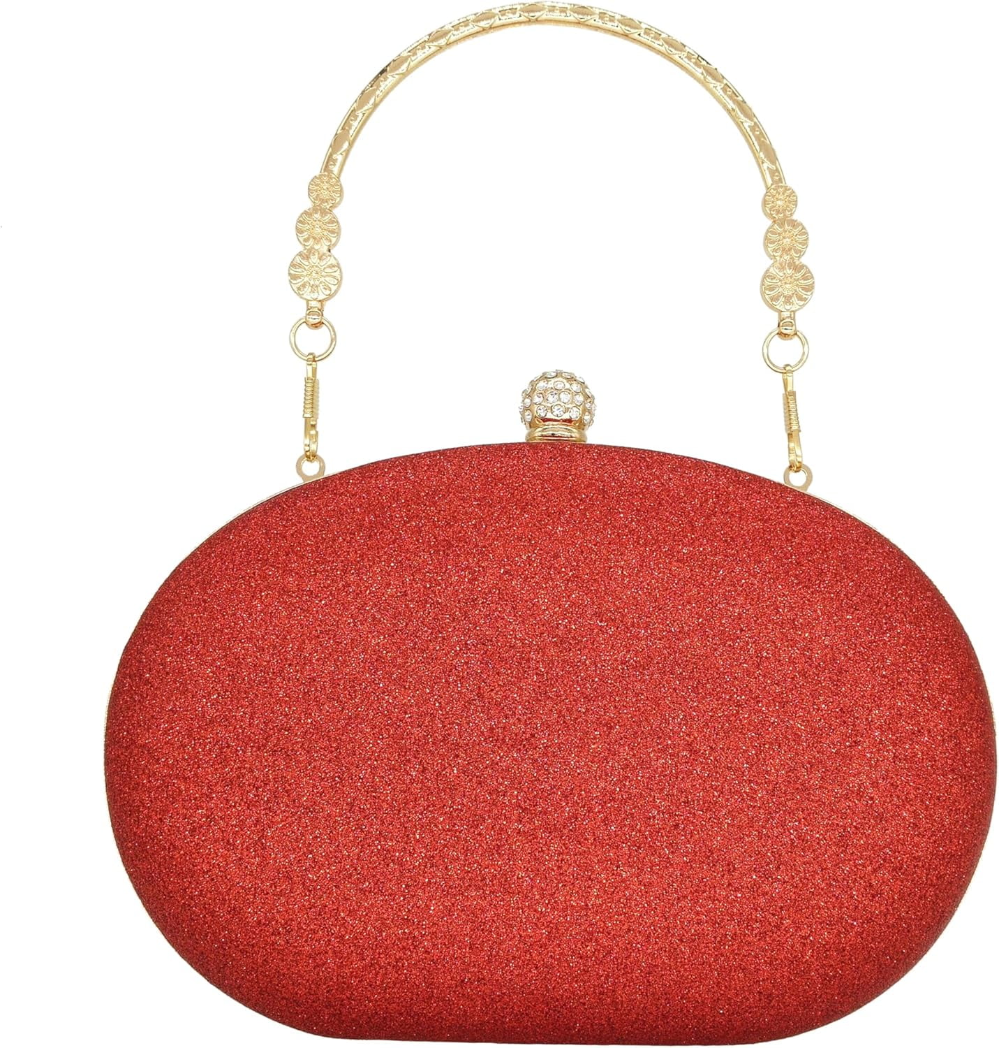 Kwuty Rhinestone Clutch Purses for Women Evening Wedding Formal - Round Pearl Clasp Handbag - Crystal Diamond Bag