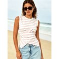 thumbnail image 3 of LMLYSoH Women’s Sleeveless Tank Tops Dot/Stripe Print Summer Crew Neck Draped Front Slim Fit Vest, 3 of 7