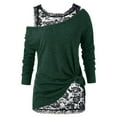 thumbnail image 2 of Elainilye Fashion Long Sleeve Tops for Women Round-Neck Lace Bottoming Top Casual Crew Neck Undershirt Tops,Green, 2 of 6