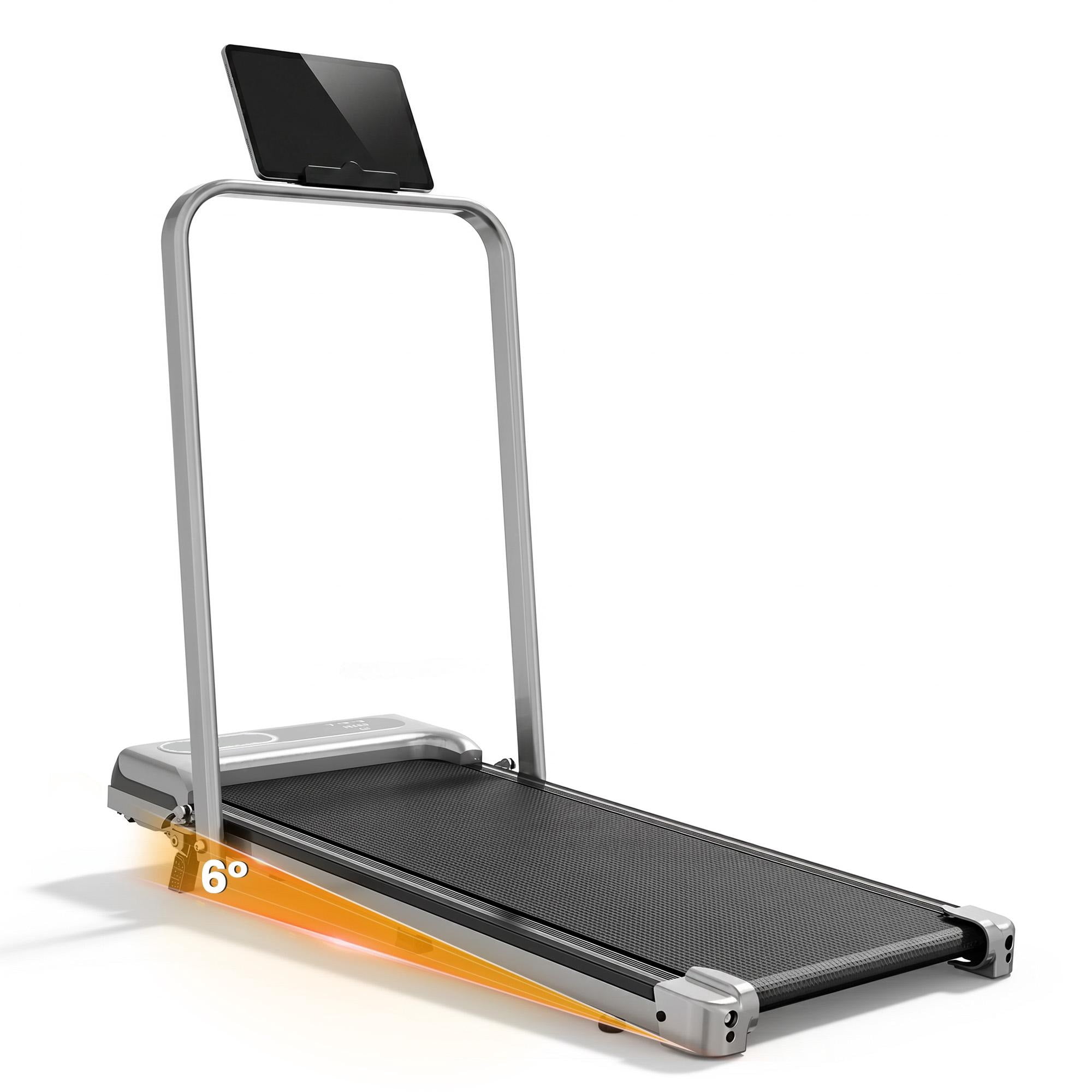 ASoopher Foldable Walking Pad Treadmill with Incline and Handle Bar, Small Portable Under Desk Treadmill, for Home and Office, 0.6-3.8 MPH, Silver