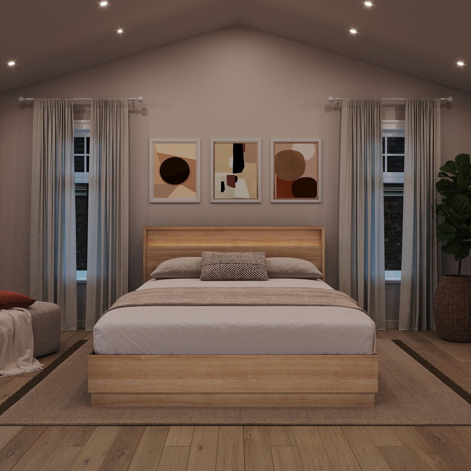 Harlow Bed Set with Slatted Bedframe and Headboard with Integrated Light