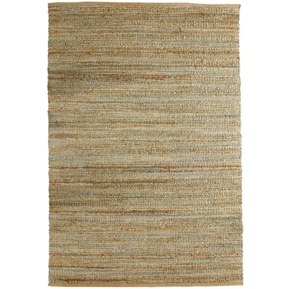 Laddha Home Designs 7.75' x 9.75' Tan and Teal Blue Striped Handmade Rectangular Area Throw Rug