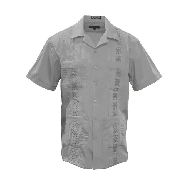 Gravity Threads Chemise d'Été Guayabera pour Homme - Gris Pâle - Grand