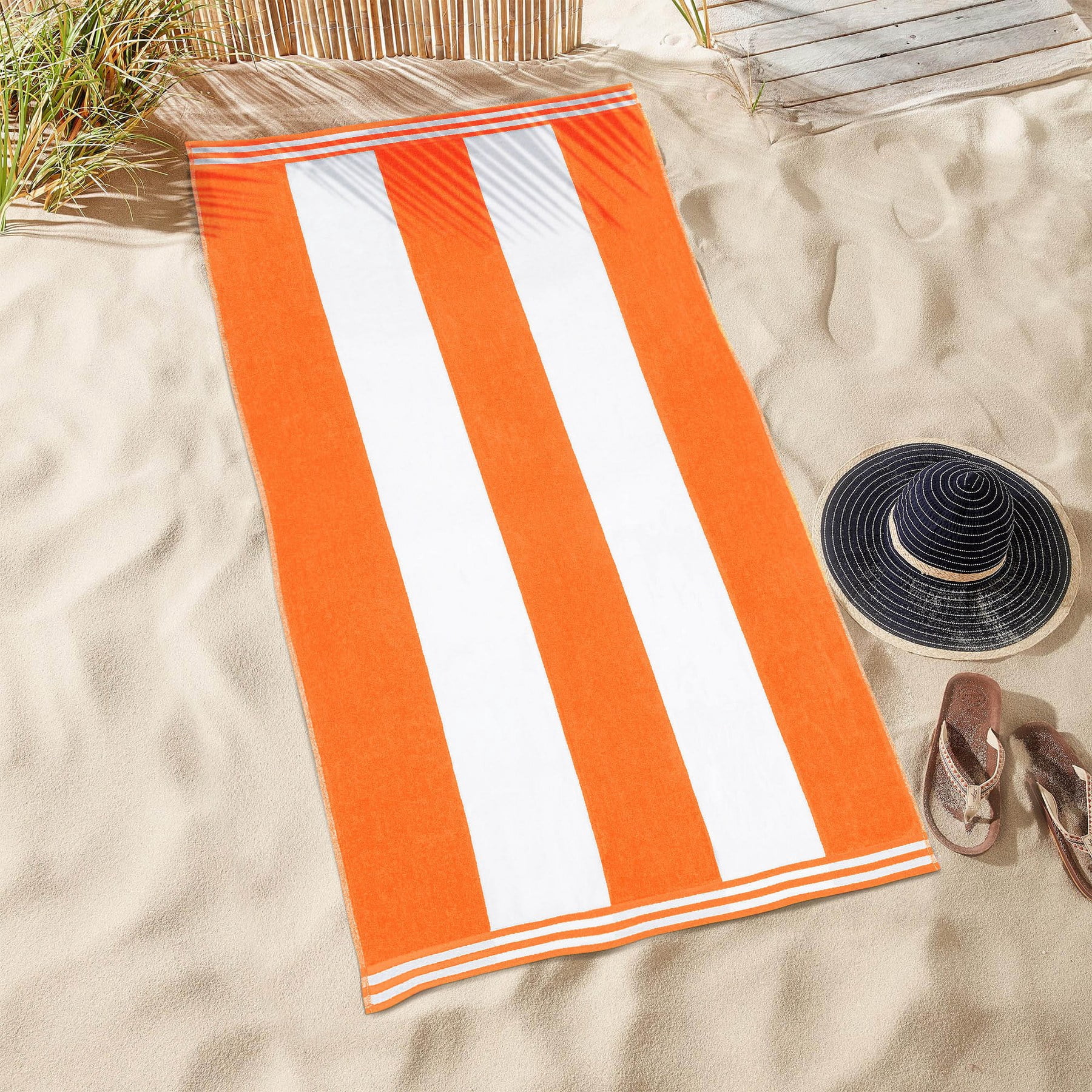 BNM Cabana Stripes Oversized Beach Towel, 34 x 64, Orange