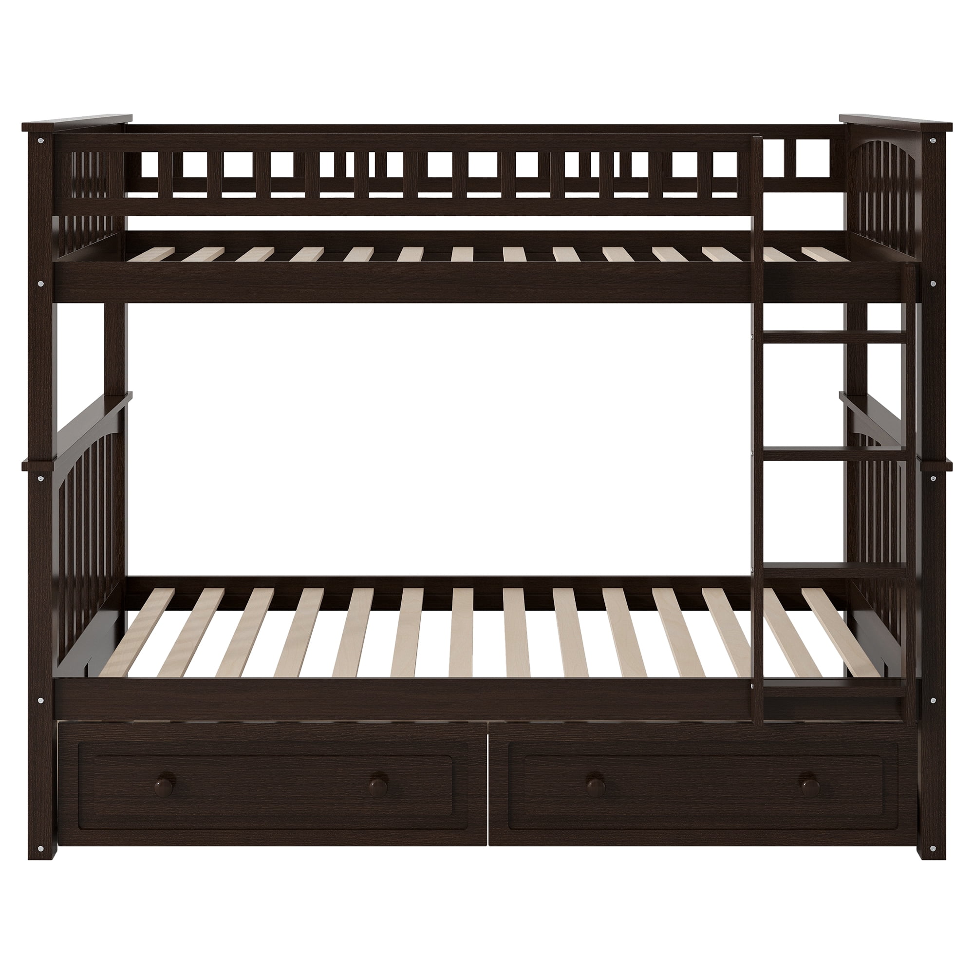 MAYEERTY Twin over Twin Bunk Bed with Drawers, Convertible Beds, Espresso