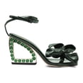 thumbnail image 2 of XYD Women Graceful Bowknot Open Square Toe Sandals Crystal Studs Chunky High Heels Evening Dressy Wedding Shoes Size 6.5 Green, 2 of 4