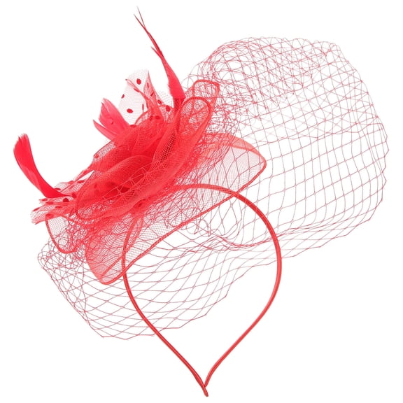 WHAMVOX Red Cocktail Party Hat for Women with Plume and Gauze Material Light Weight Comfortable and Durable