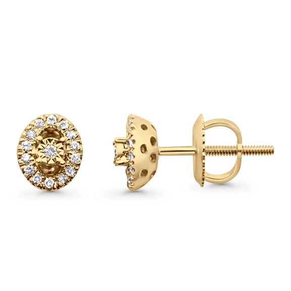 0.13ct Halo Cluster 10K Yellow Gold Natural Diamond Oval Stud Earrings
