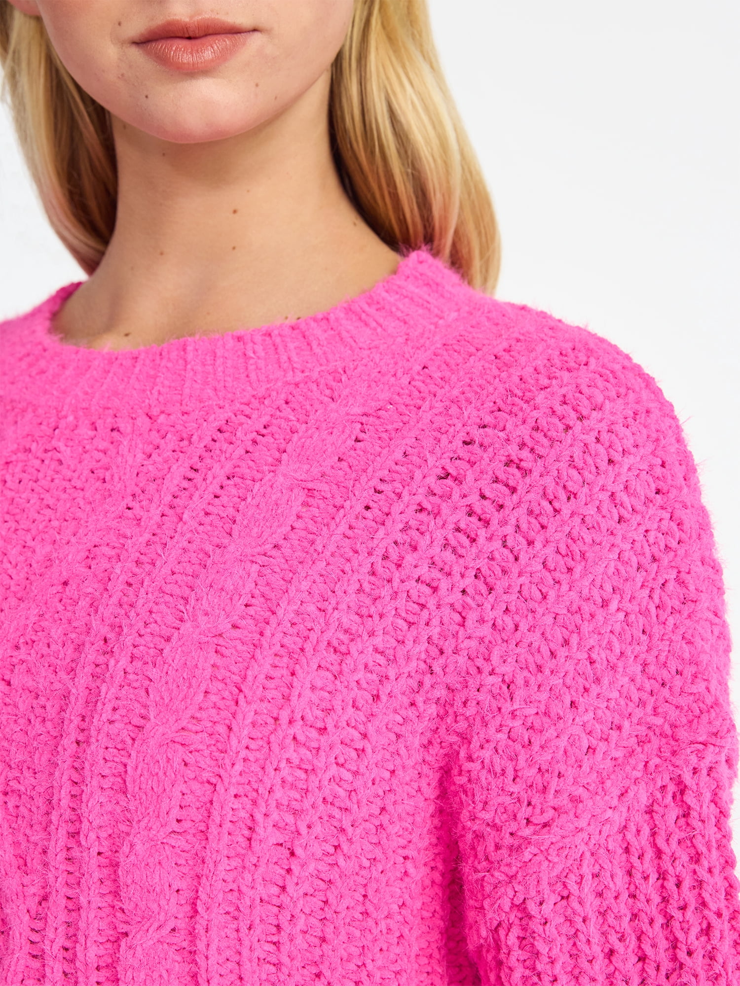 No Boundaries Cable Knit Sweater, Midweight, Women's