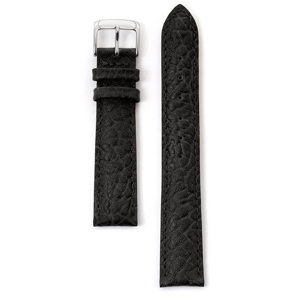 Speidel Genuine Leather Watch Band 16mm Black Cowhide Buffalo Grain Replacement Strap, Stainless Steel Metal Buckle Clasp, Watchband Fits Most Watch Brands that use a 16mm band