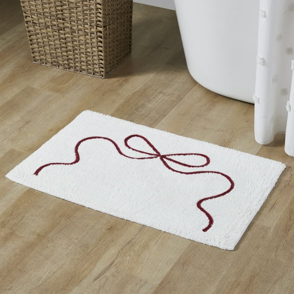 My Texas House White/Red Ribbon Cotton Bath Rug, 20" x 32"