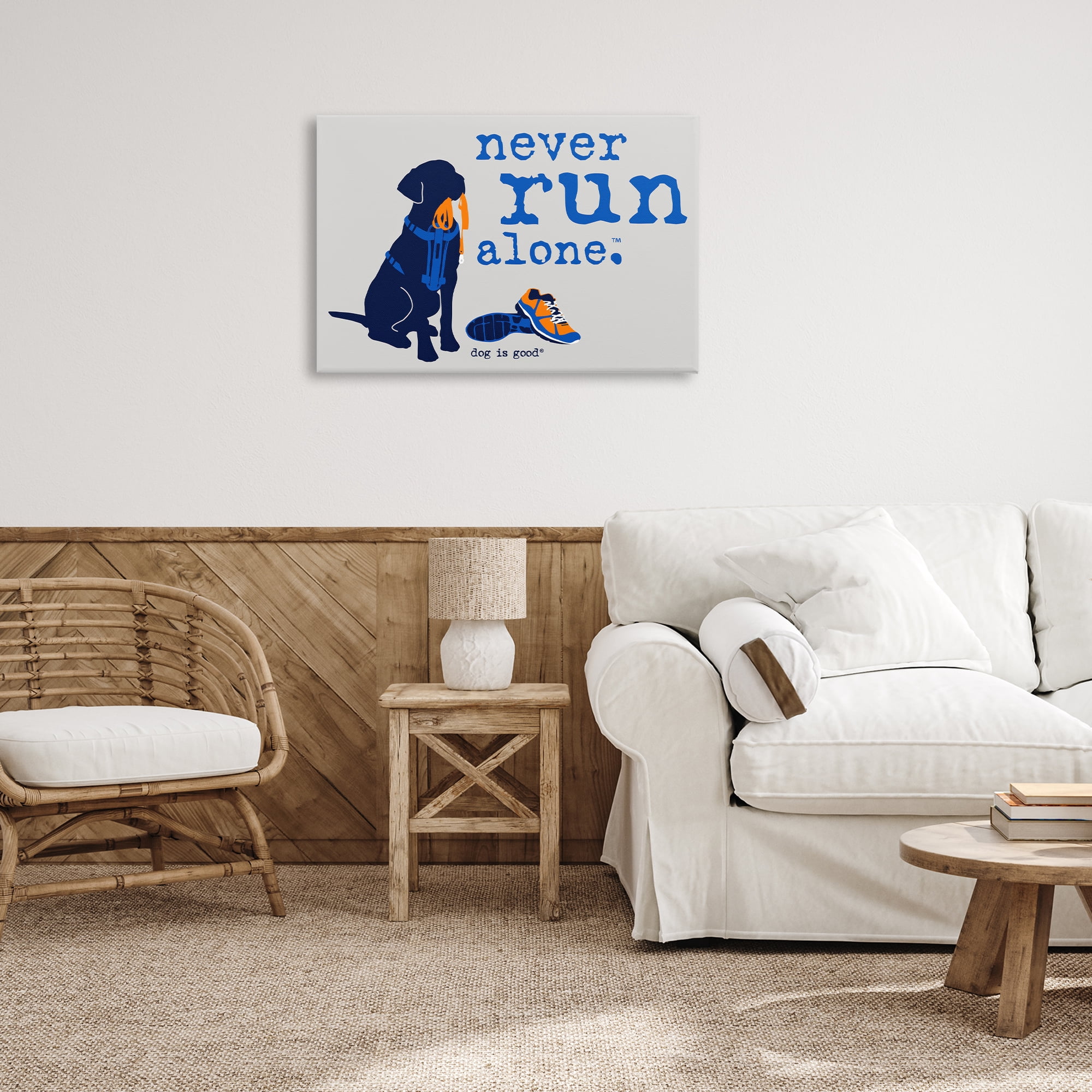 Stupell Industries Never Run Alone Dog Animals Painting Wrapped Canvas Art Print Wall Art, 30 x 20