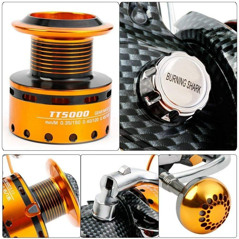 Burning Shark Fishing Reels- 12+1 BB, Light and Smooth Spinning Reels, Powerful Carbon Fiber Drag, Saltwater and Freshwater Fishing TT1000