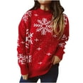 thumbnail image 2 of Craaazy Christmas Sweater Casual Long Sleeve Merry Christmas Knit Women Sweaters Crewneck Snowflake Patterns Blouse Gifts for Women, 2 of 9