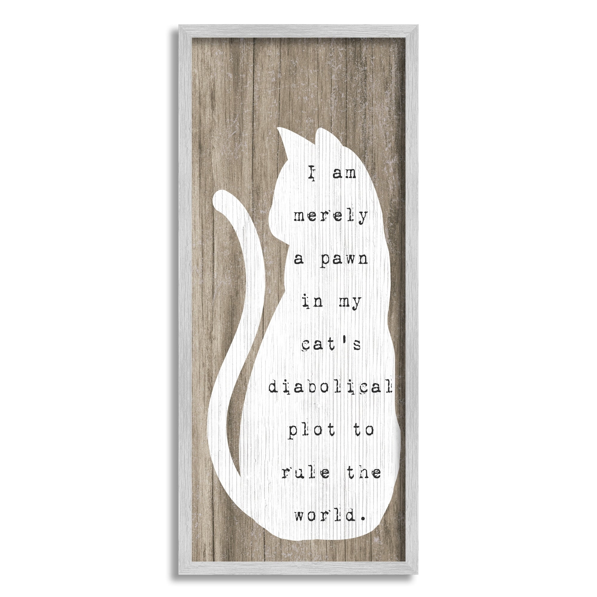 Stupell Industries Humorous Cat Quote Grainy Pattern Sitting Silhouette Graphic Art Gray Framed Art Print Wall Art, Design by Daphne Polselli