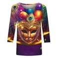 thumbnail image 5 of Penkiiy 2024 Shirt 3/4 Sleeve Mardi Gras Womens Fancy Blouse Carnival Mask Print Tunic Theme Party Round Collar Tee L Multicolor, 5 of 5