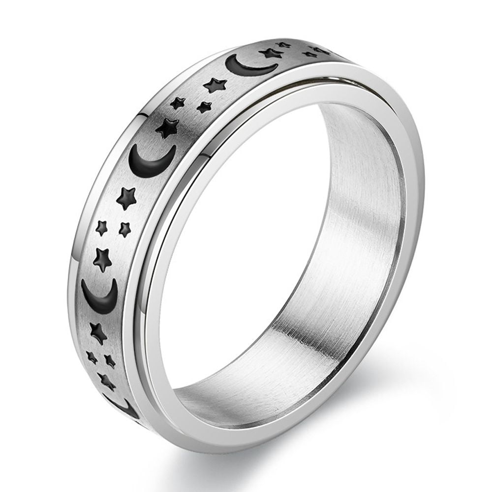 Anxiety Fidget Spinner Rings for Men Women Moon Star 14K Yellow Gold Spinning Rotate Ring Punk Cool Anti Stress Jewelry