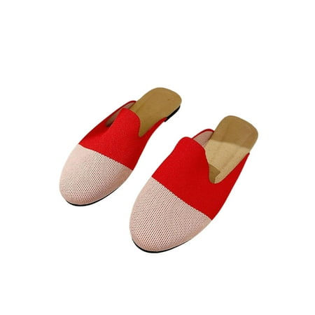 

Woobling Ladies Mules Summer Flats Slip On Clogs Walking Slides Slippers Round Toe Casual Anti-Slip Red Pink 9