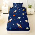 thumbnail image 3 of Manfei Cute Cartoon Rockets Twin Sheets,Celestial Planets Bedding,Blue,3pcs,1 Flat Sheet,1 Fitted Sheet and 1 Pillowcase, 3 of 6