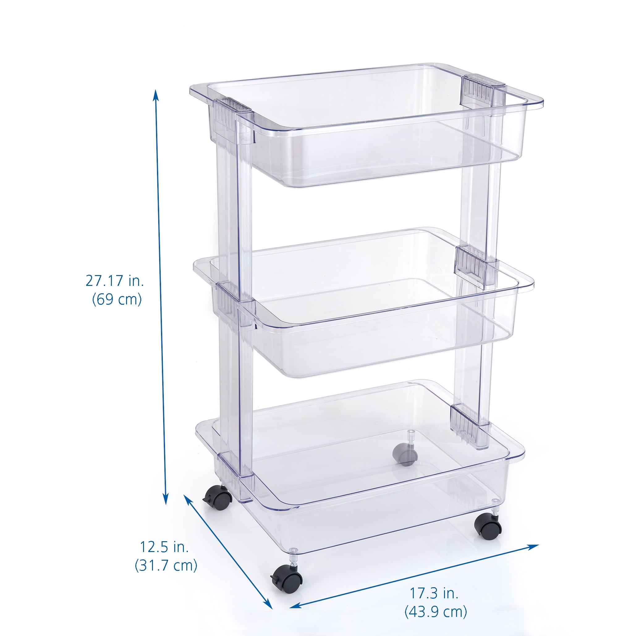 (4 pack) Mainstays 3 Tier Plastic Clear Laundry Storage Cart, Adult