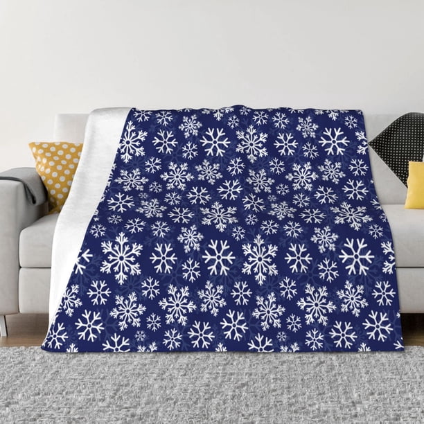 Fotbe Snowflakes On Dark Blue Manta de Franela con Estampado, Manta Ultrasuave para Cama, Sofá, Auto, Hipoalergénica y Antibolitas-50"x40"