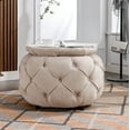 thumbnail image 6 of Accent Chair and Ottoman, Single Sofa Chair & Large Round Ottoman with Storage, Linen Upholstered Armchair with Burlap Ottoman Table for Living Room, Bedroom, Office, Grey+Beige, 6 of 6