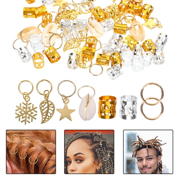 PBPBOX 80Pcs Metal Hair Rings for Women Dreadlock Cuffs Assorted Color Diy Design Durable