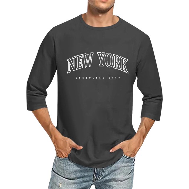 T-Shirt Homme Manches 3/4 Col Rond Confortable Dégradé Ajusté Gris Foncé m