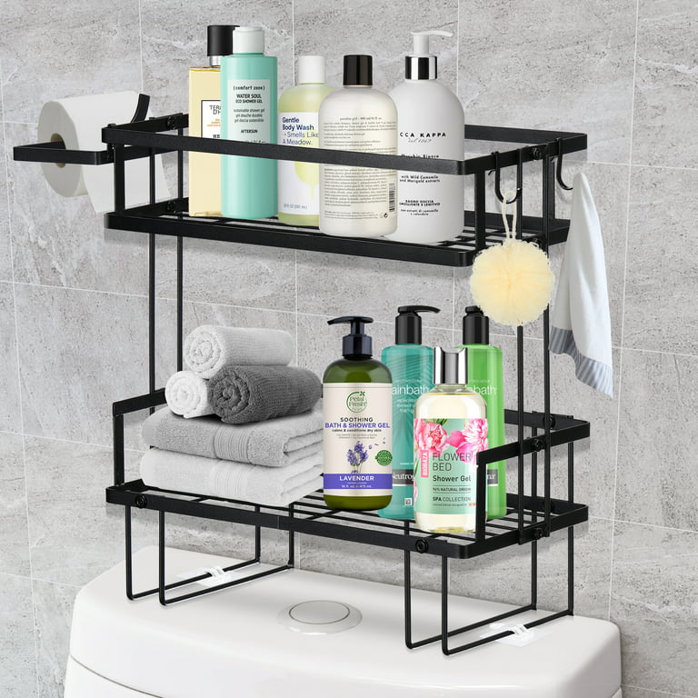 WELLAND Bathroom Over Toilet Storage Shelf, 2-Tier Bathroom Organizer  Shelves for Paper Towels Shampoo, No Drilling Space Saver with Wall  Mounting