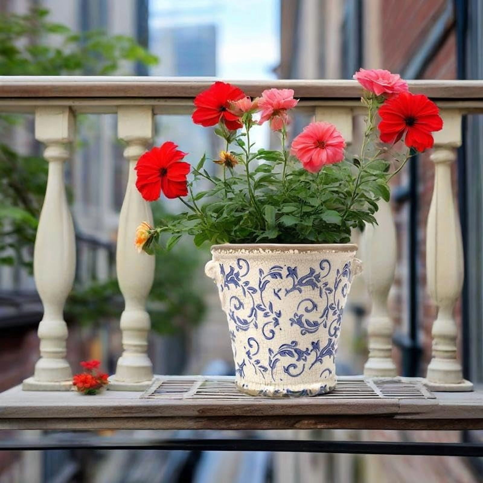 Vintage Planter Flower Pot Rustic Container with Handle Ceramic Ice Crack Plant Pot with Drainge Hole Decorative Planter for Indoor and Outdoor Tuscan Decor Vase Gardening Gift (Blue)