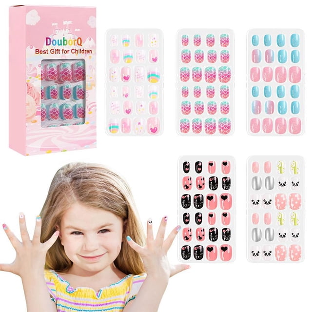 120 piezas de uñas postizas para niños, uñas postizas de cobertura completa prepegadas, uñas adhesivas para niñas
