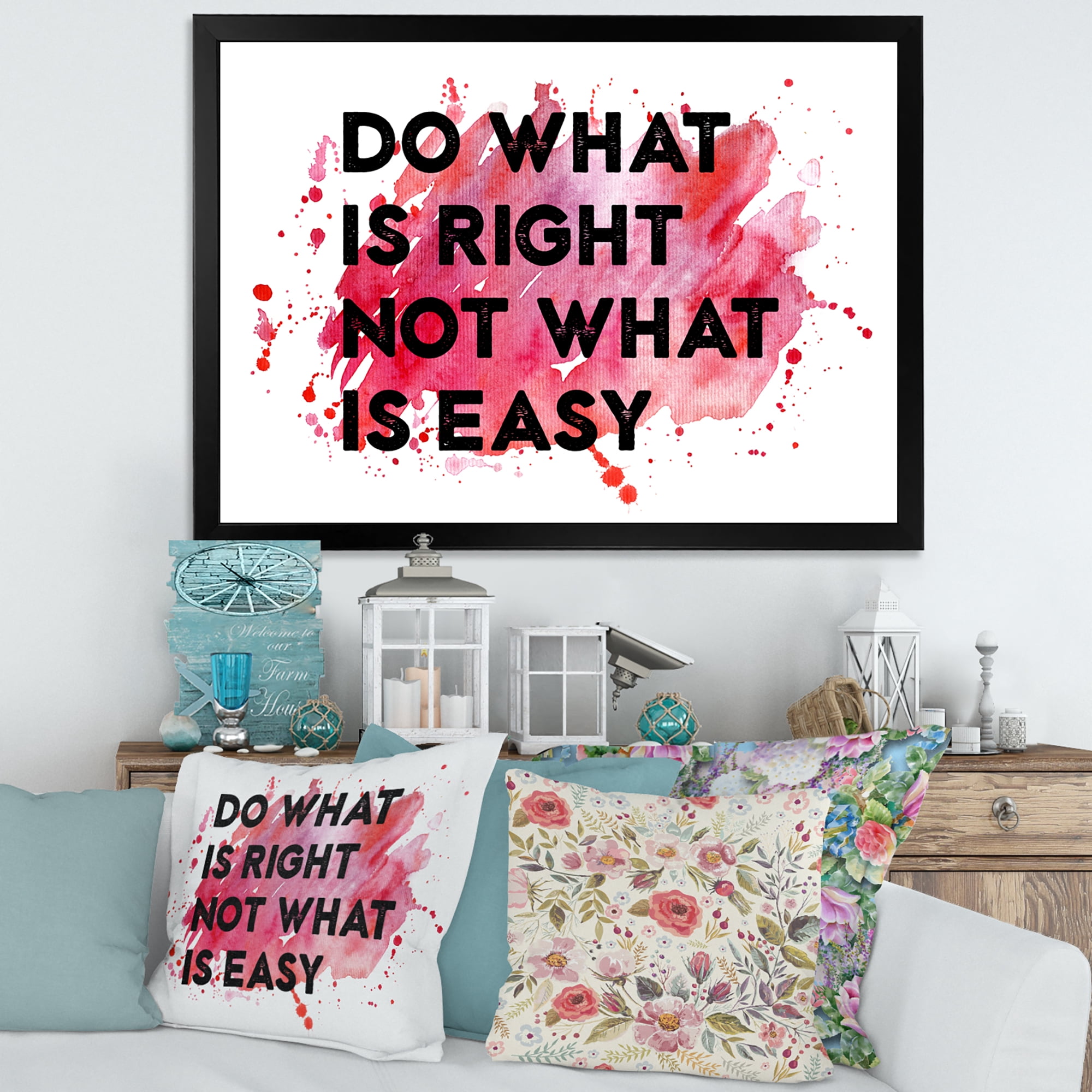 Designart 'Do What Is Right Not What Is Easy On Red Background' Traditional Framed Art Print