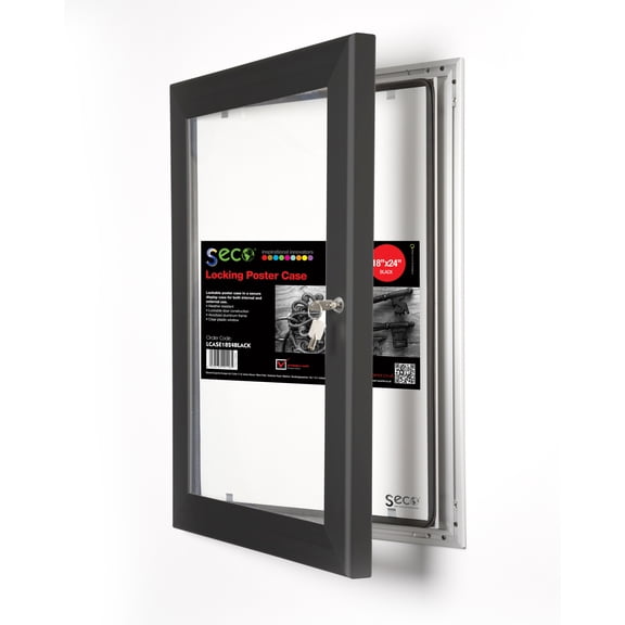 SECO Locking Indoor/Outdoor Poster Case, Shatterproof, Rustproof, 18"x 24", Black (LOCKINGCASE1824BL)