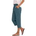 thumbnail image 2 of Women Summer Capri Pants Trousers Pants Elastic Waist Wide Leg Casual Loose Fit Dressy Pants Navy, 2 of 5
