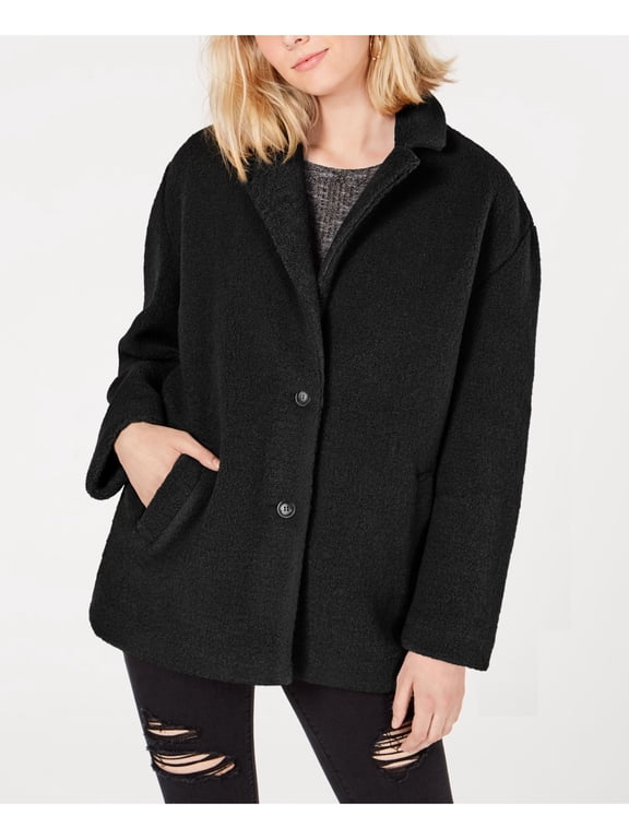 COLLECTIONB Womens Black Pocketed Button Down Winter Jacket Coat Juniors XS